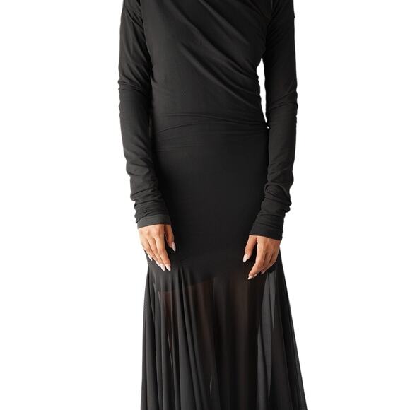 Lemaire Transparent Maxi Dress In Dark Espresso M Asymmetrical Mesh Dress Gown - Picture 2 of 14